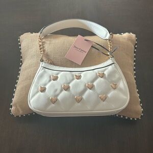 Juicy Couture Heart Stud Shoulder Bag White Quilted Baguette NWT Y2K Style